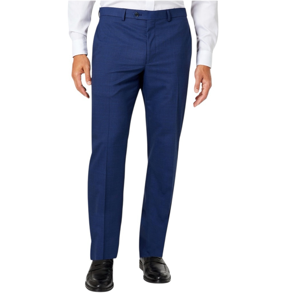 VAN HEUSEN Classic-Fit Talon Navy Blue Check Suit Trouser Pants 31 x 31